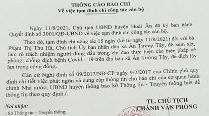 Bình Định đình chỉ công tác chủ tịch xã vì để dịch lây lan ra cộng đồng